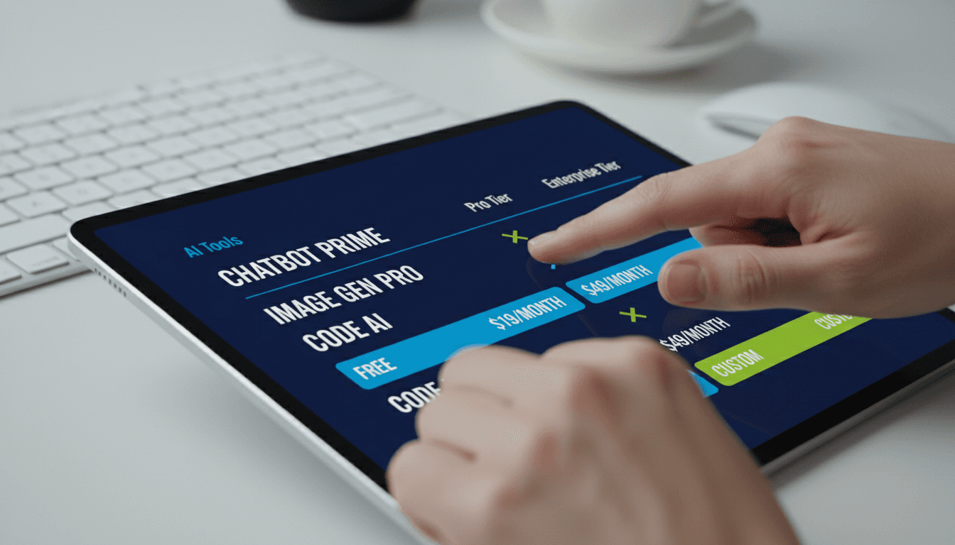 Close-up of AI tool comparison and subscription details on screen
