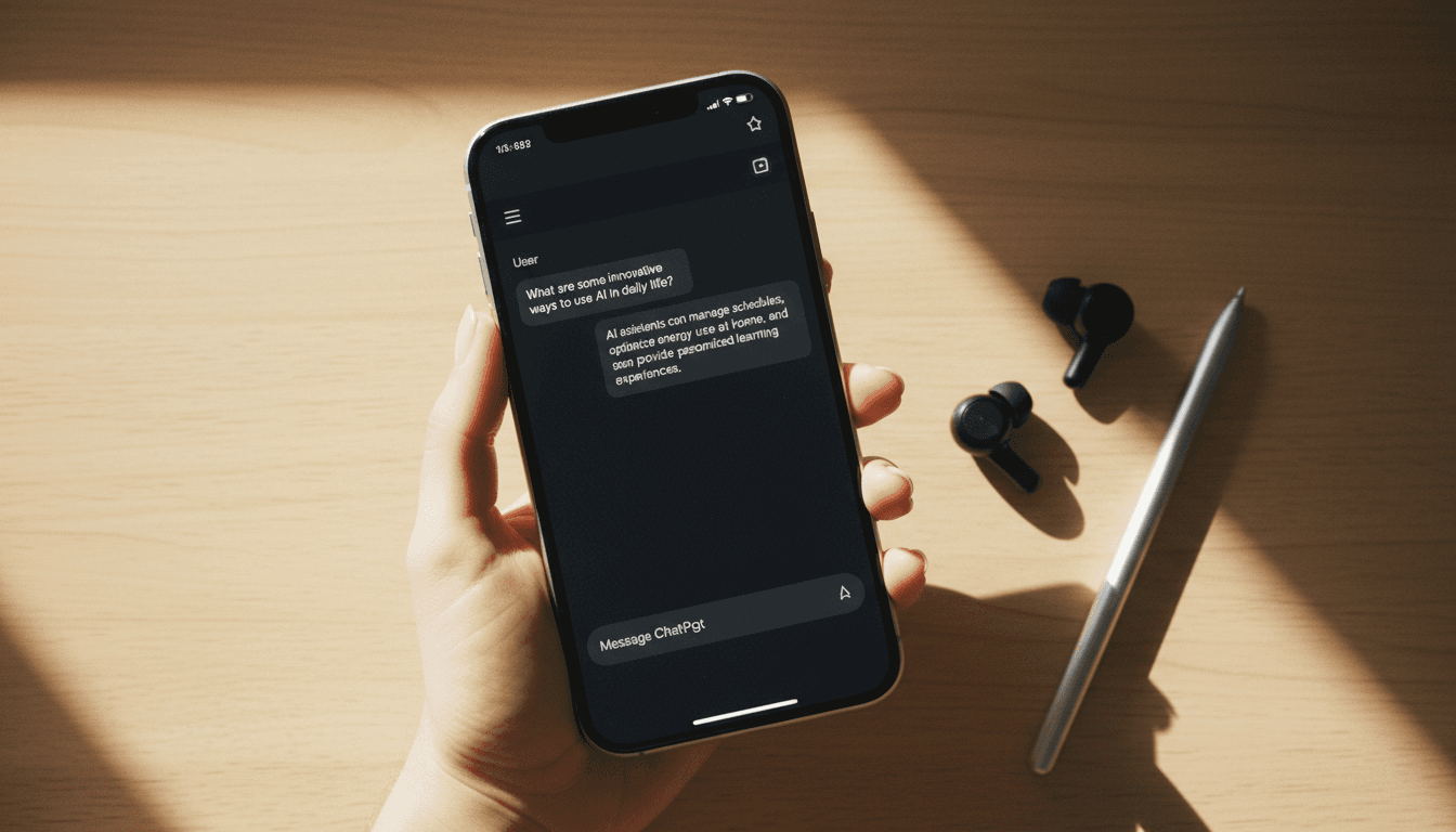 Person using ChatGPT on smartphone with hands visible in natural light