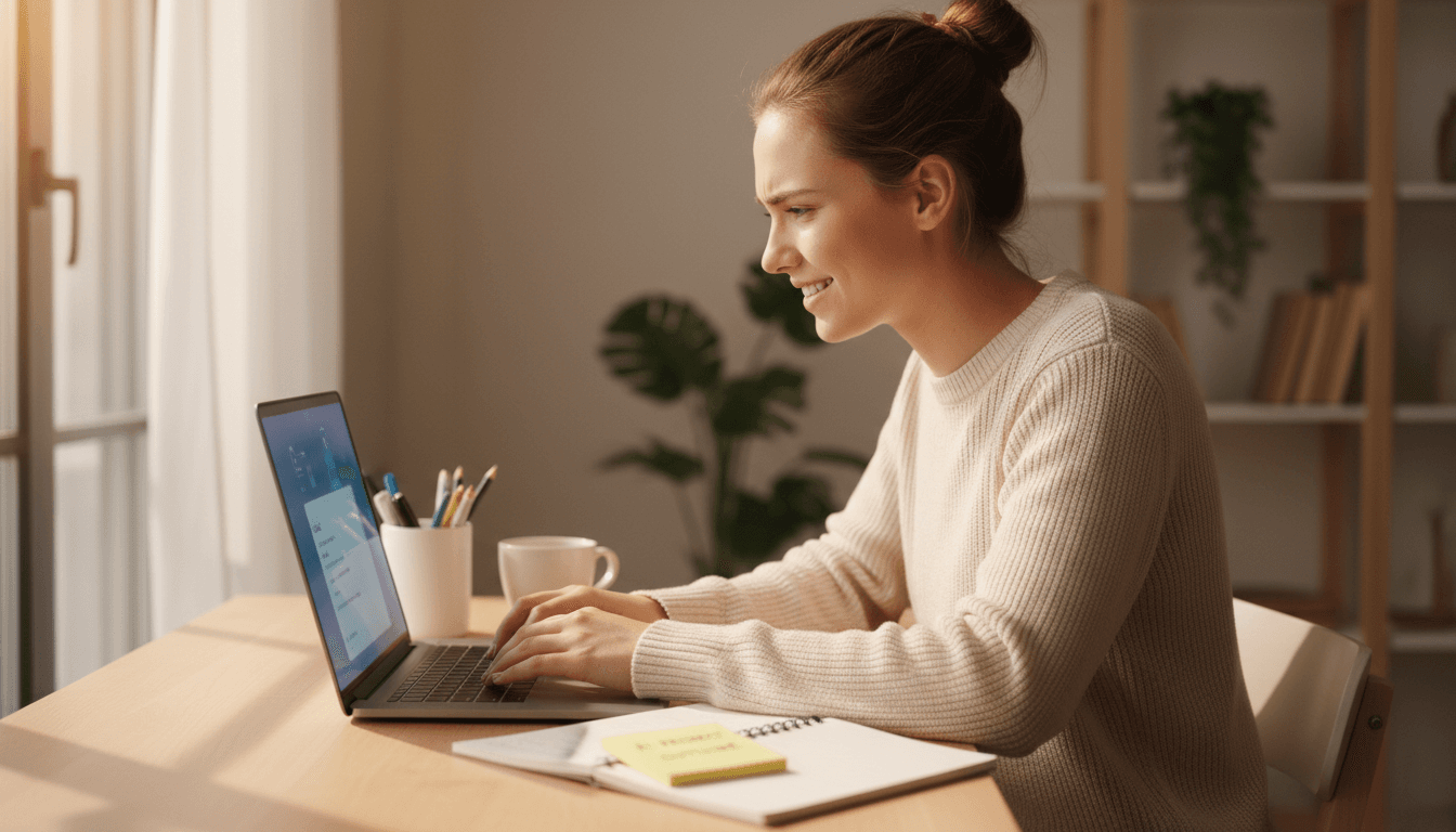 Student using AI tools on laptop at desk