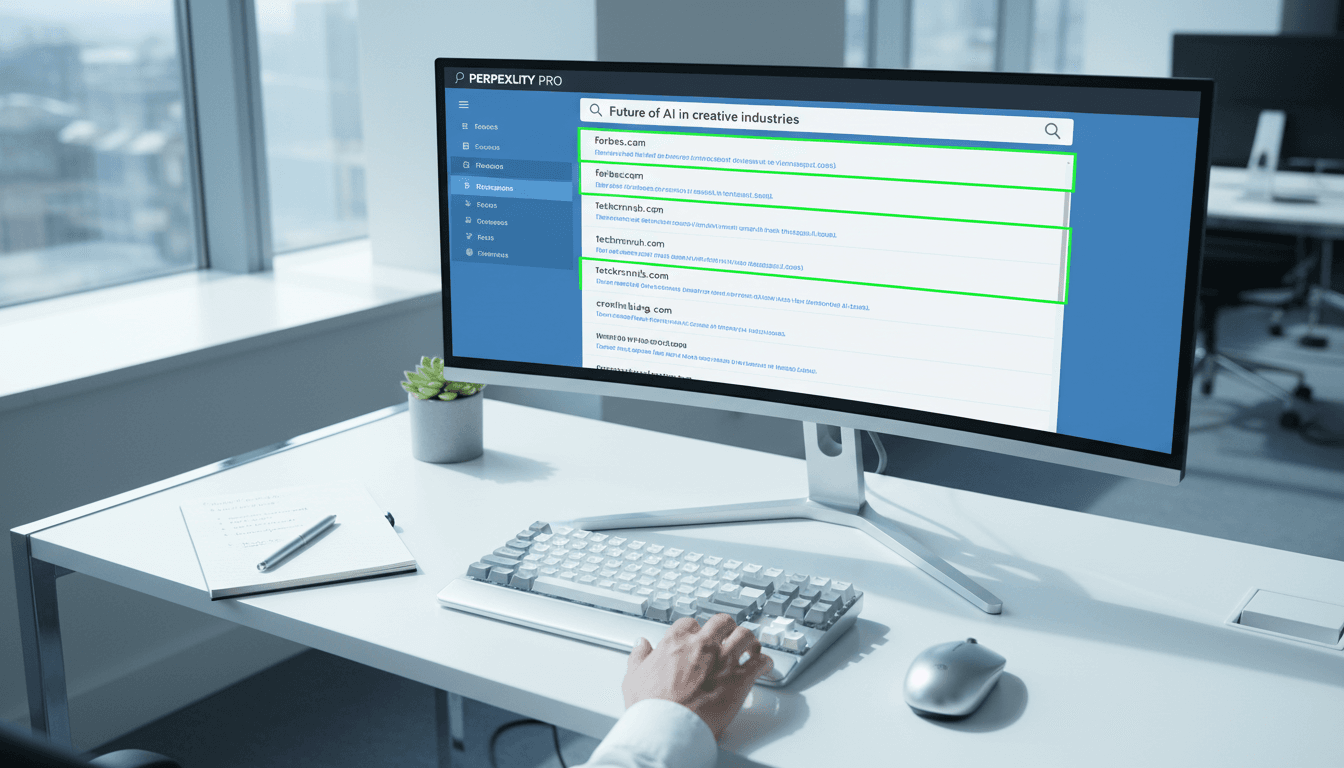 Perplexity Pro search interface with cited sources displayed on screen