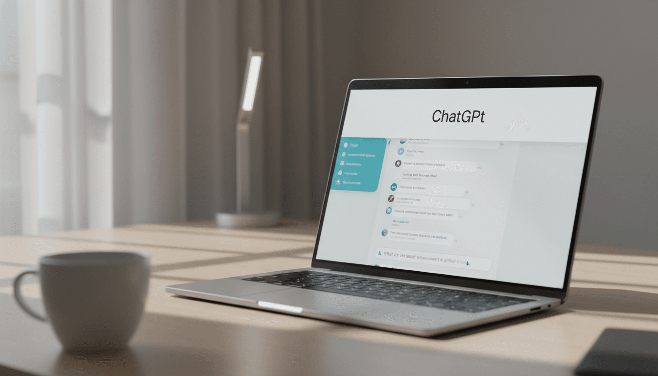 ChatGPT Plus interface on a laptop screen showing conversation thread