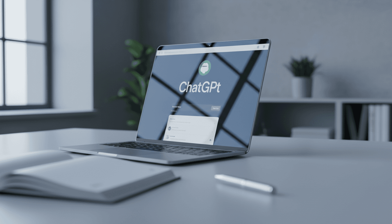 ChatGPT interface displayed on a laptop screen with clean modern workspace