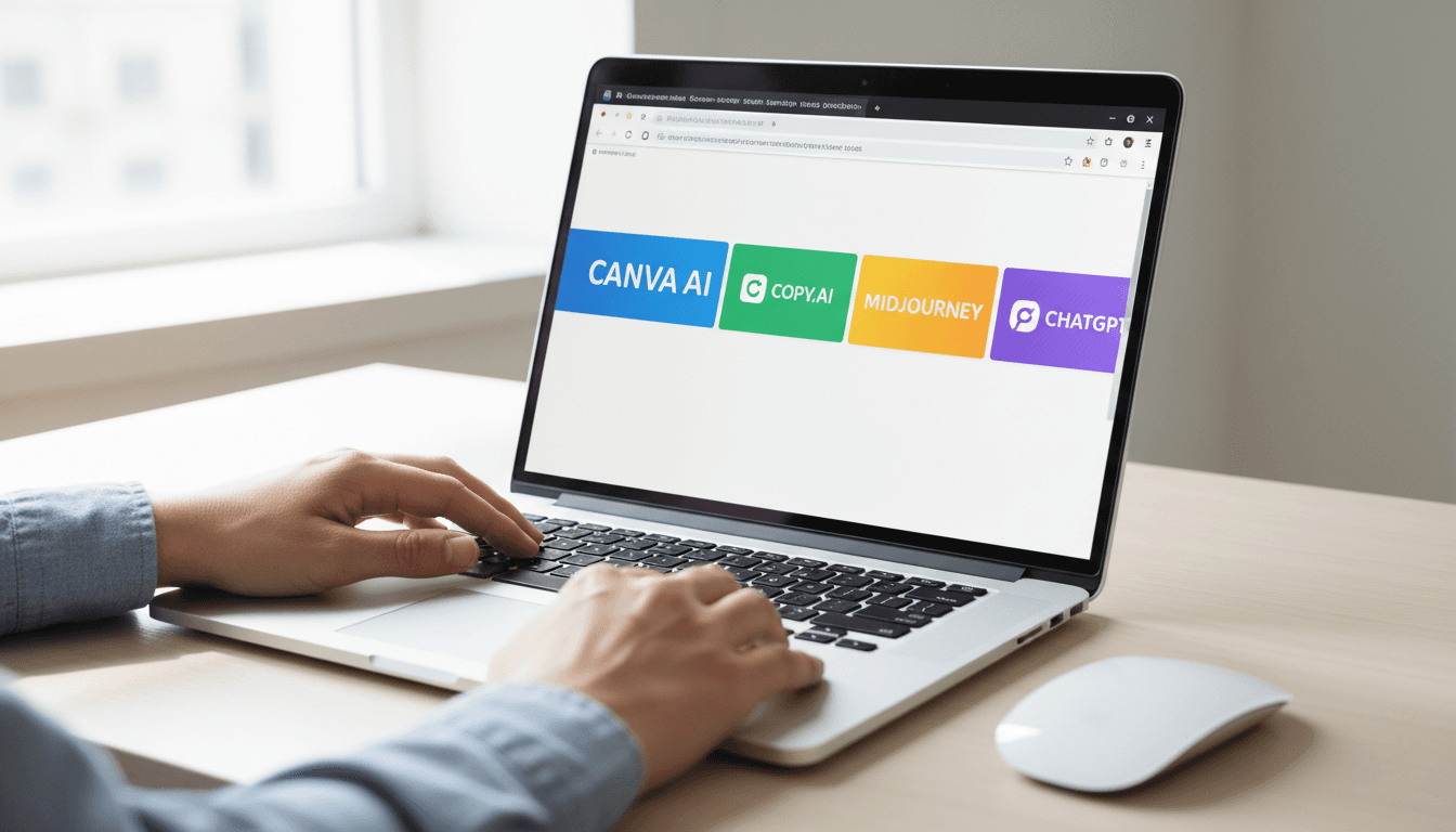 Freelancer comparing free AI tools side by side on laptop browser