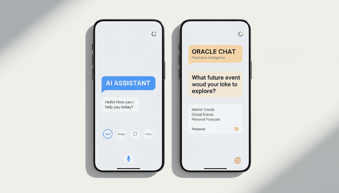 Two mobile phones displaying different AI chat application interfaces