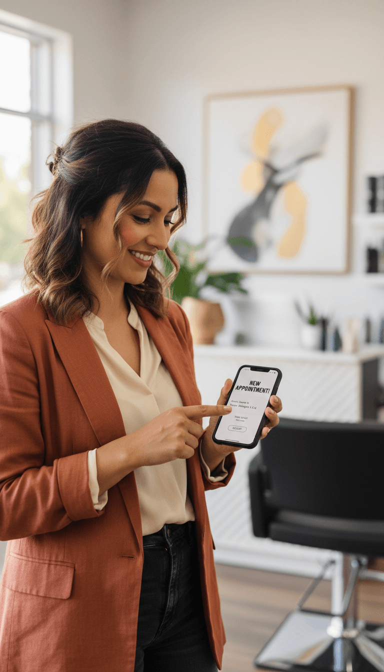 Professional contacting via phone with confident demeanor